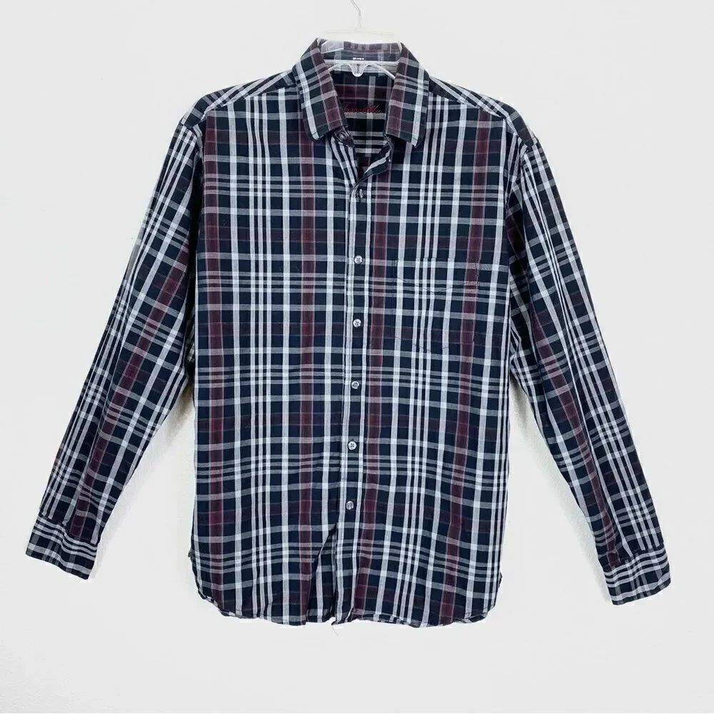 Tasso Elba Black & Red Plaid Long Sleeve Button Up Shirt